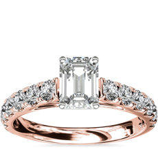 Bague de fiançailles Riviera cathédrale en diamants sertis pavé en or rose 14 carats
